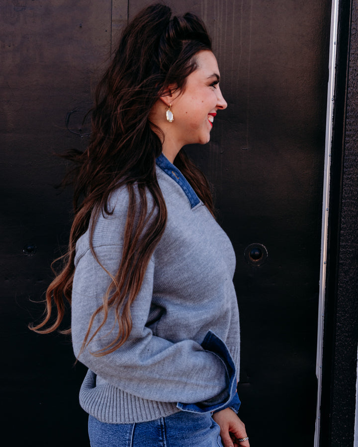 Elan: Long Sleeve Sweater Top in Grey (SW11713)