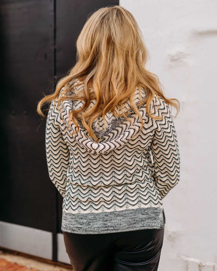 Tribal: Long Sleeve Hooded Sweater W/ Fringe Detail in Charcoal (22760-5143) - The Vogue Boutique