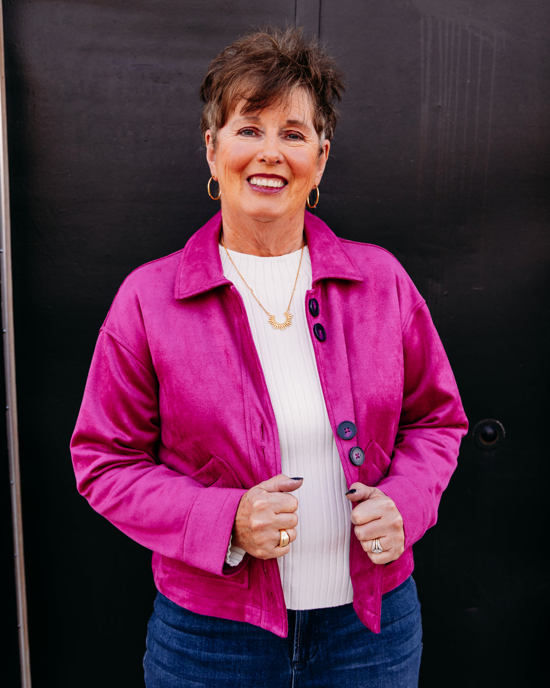Multiples: Button Front Jacket in Deep Fuchsia (M46502JM)
