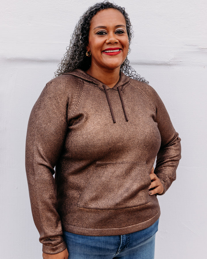 Charlie B: Foiled Raglan Sleeve Hoodie Sweater With Kangaroo Pocket in Cuivre (C2733RR)