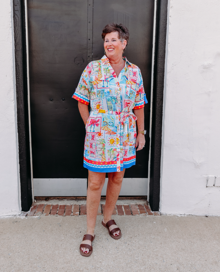 Joy Joy: Placket Shirt Dress in Sunny Vacay (77D4982)