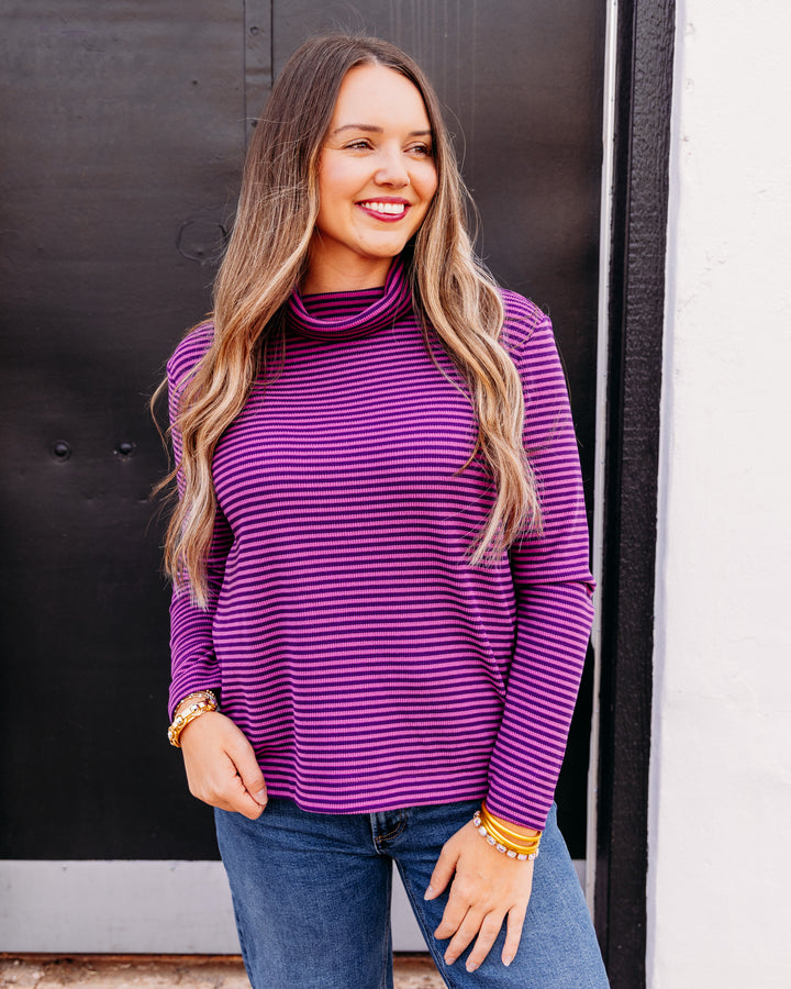 Multiples: Turtle Neck with Side Button Top in Eggplant (M46503TM)
