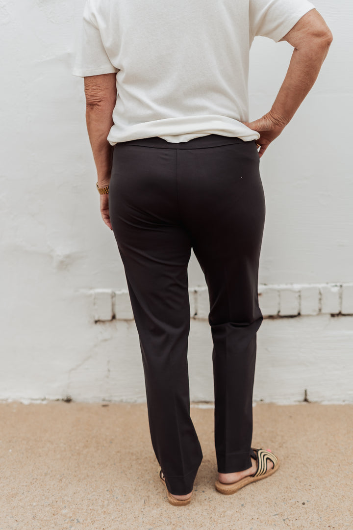 Multiples: Wide Band Elastic Waist Ankle Pant in Mid Grey (M48716PM) - The Vogue Boutique