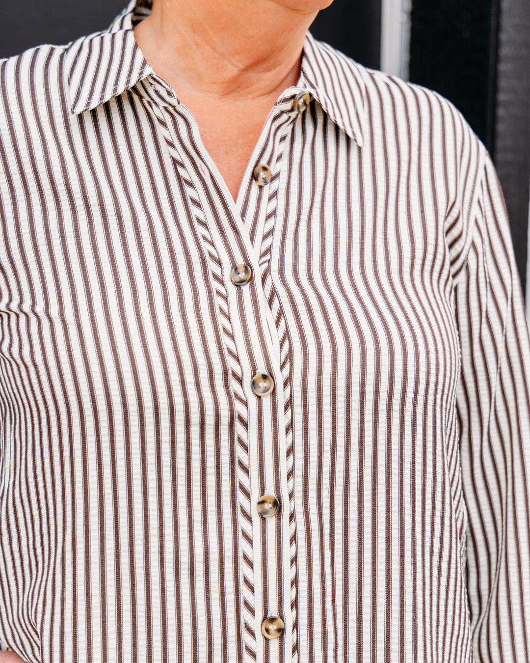 Multiples: Cuff Stripe Long Sleeve in Dark brown (M46611BM)