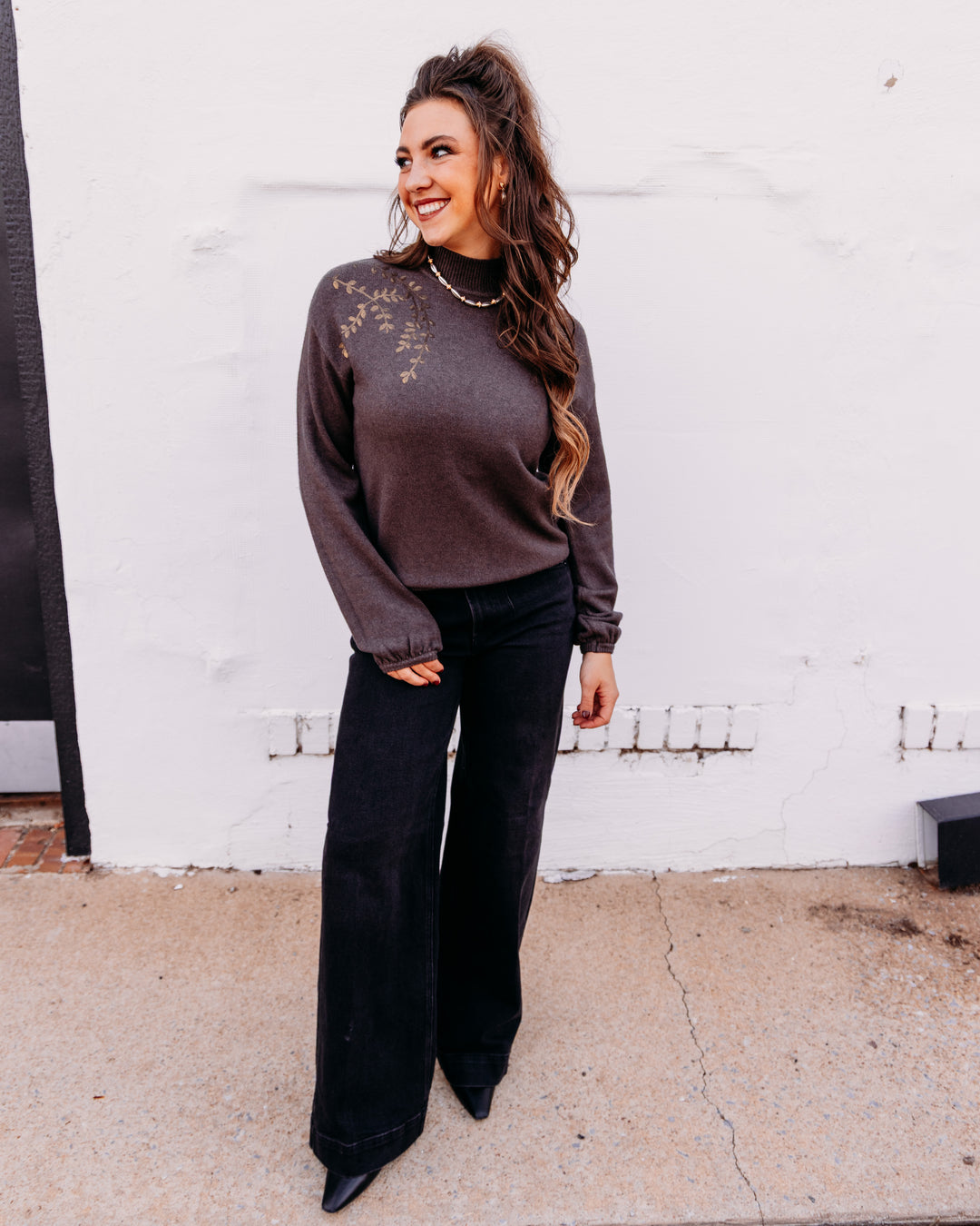 Charlie B: Mock Sweater With Sequins in Café Chiné (C2149)
