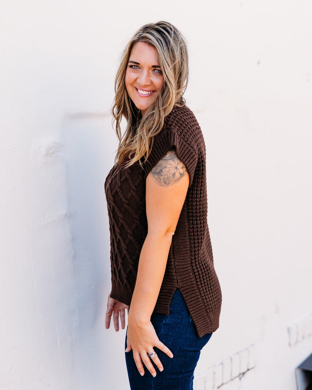 Dear John: Briana Short Sleeve Sweater in Cappuccino - The Vogue Boutique