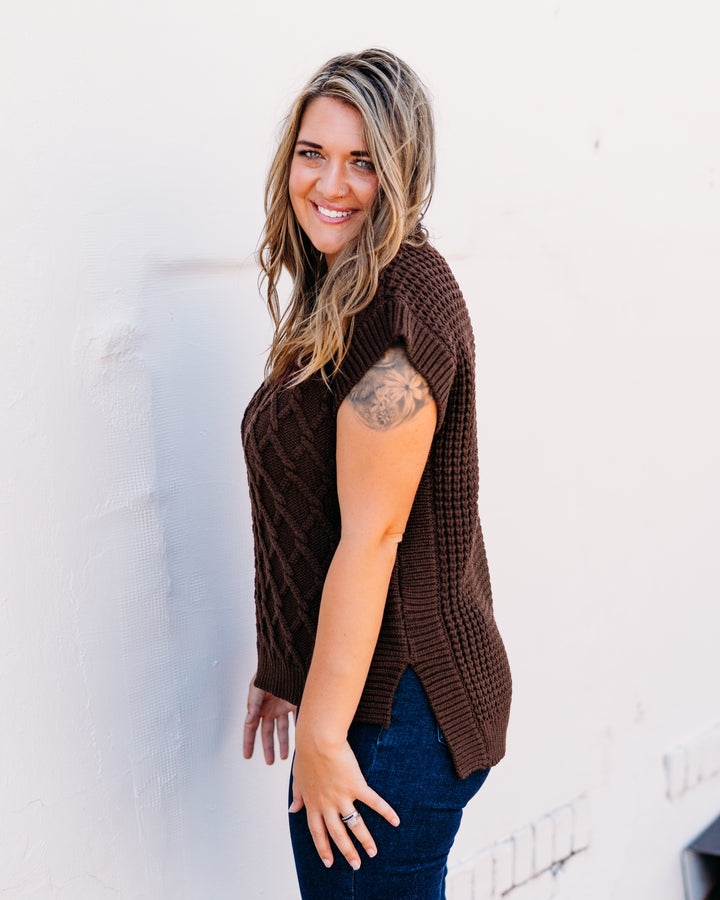 Dear John: Briana Short Sleeve Sweater in Cappuccino - The Vogue Boutique
