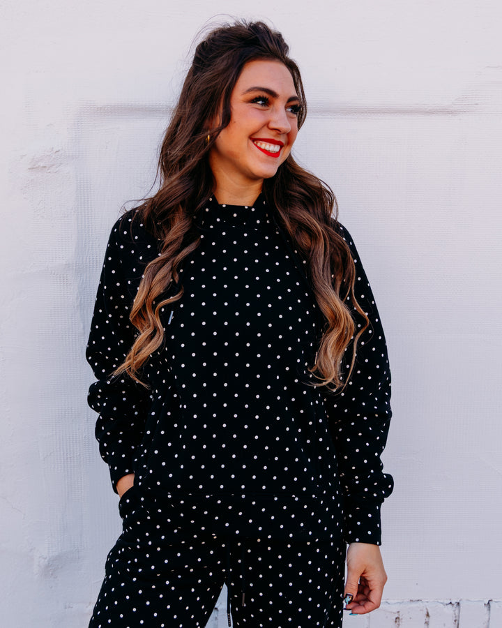 Poppy & Pine: Black Ivory Polka Dot Sweatsuit Set