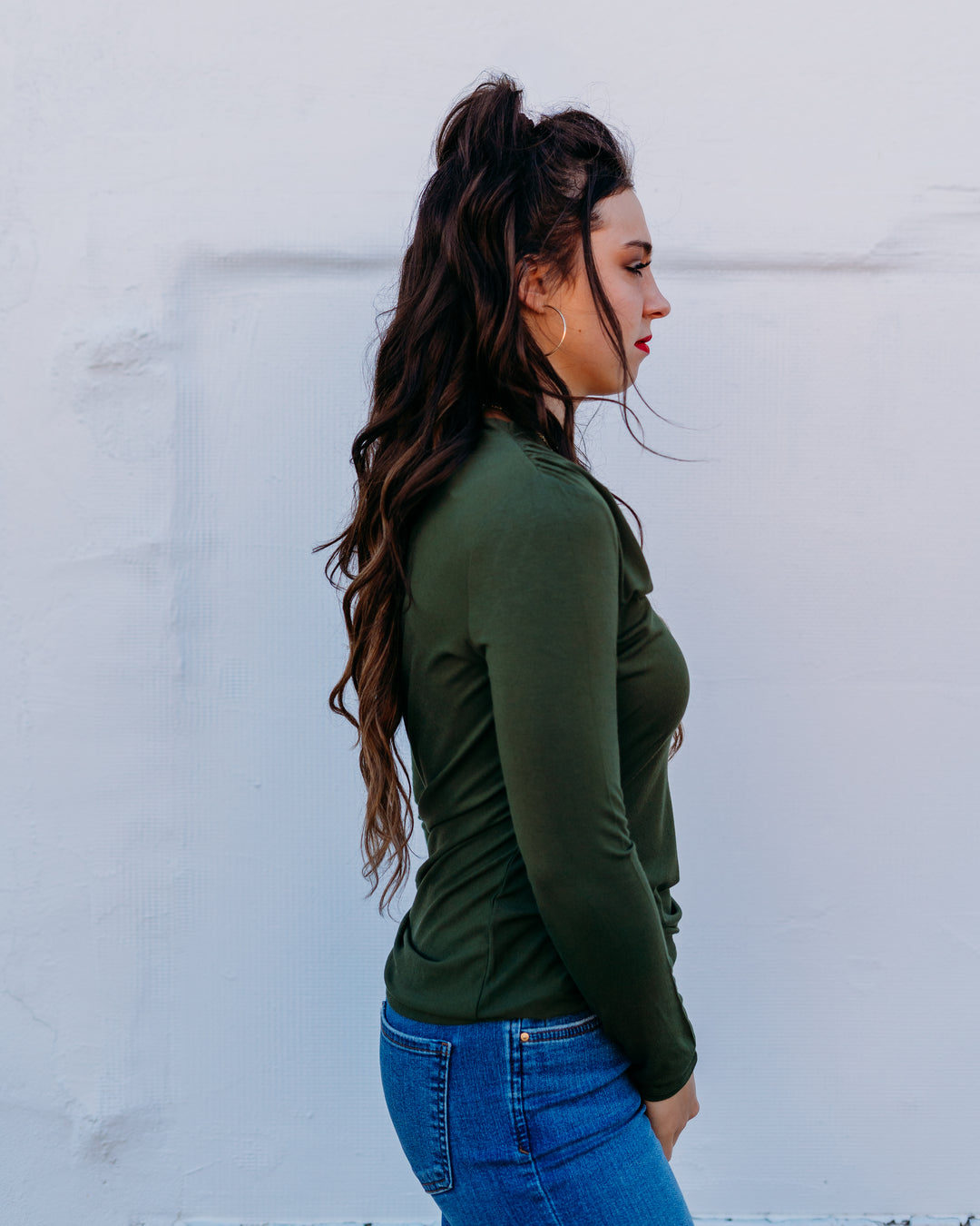 Liverpool: Long Sleeve Mock Neck in Forest Shade - The Vogue Boutique