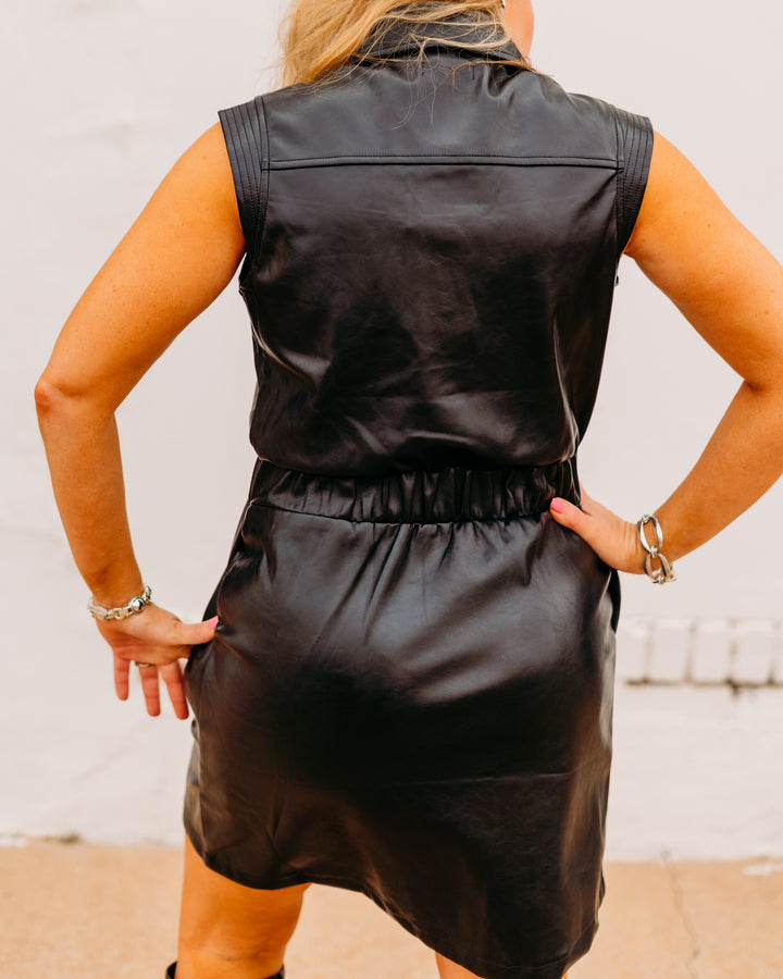 Elan: Black Faux Leather Dress fl50153 - The Vogue Boutique