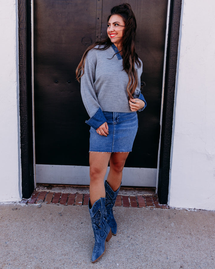 Elan: Long Sleeve Sweater Top in Grey (SW11713)