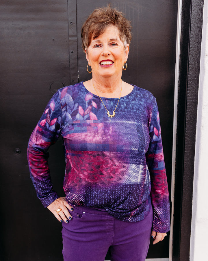 Multiples: Knit Long Sleeve Drop Shoulder Back Hi-Lo Top in Multi (M46510TM)