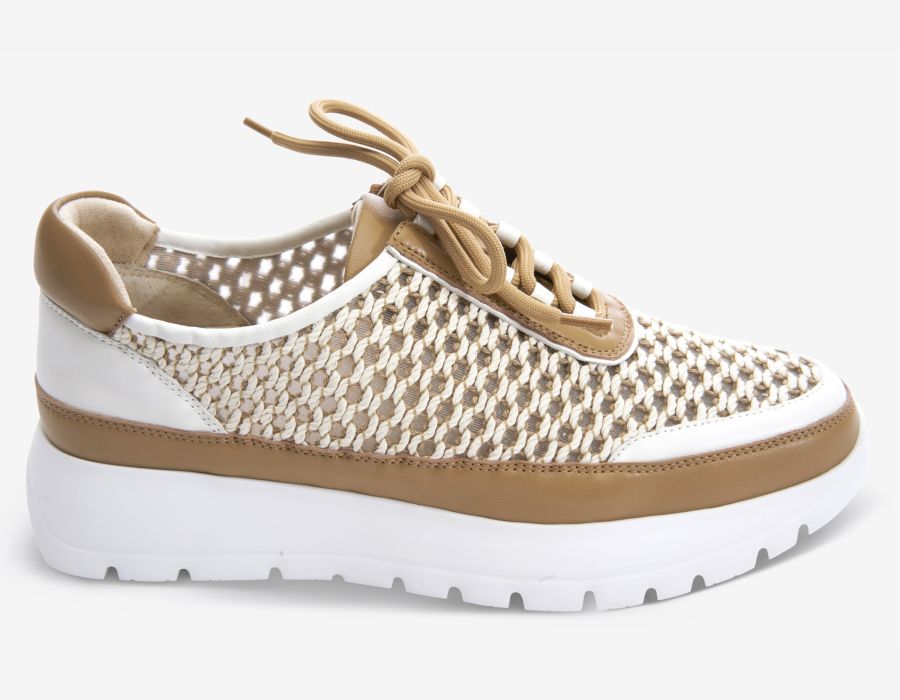 Vaneli: Qubi Tennis Shoe in Beige Itess - The Vogue Boutique