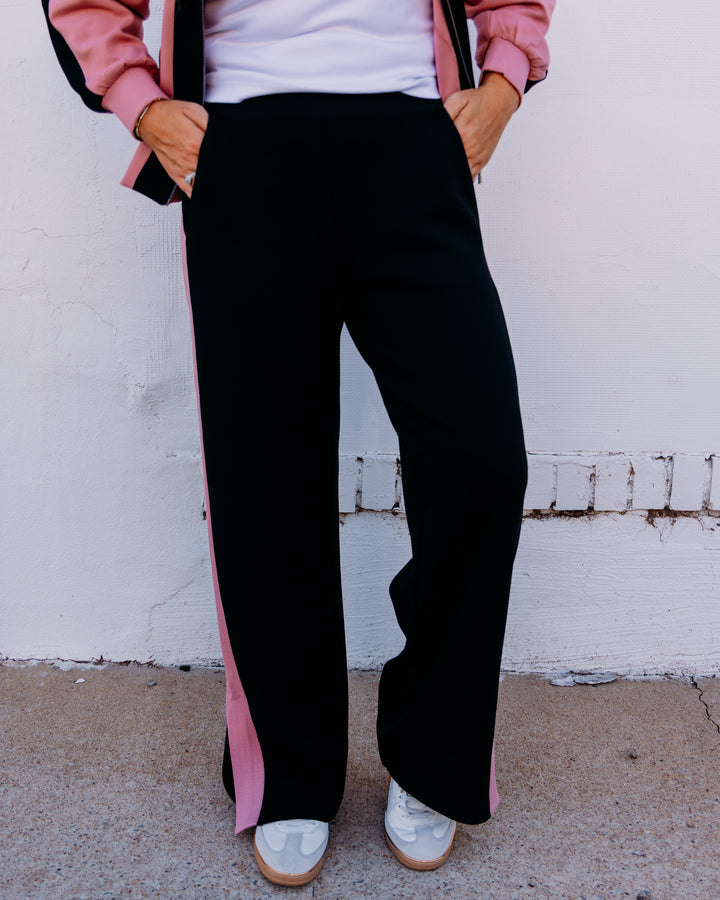 Joseph Ribkoff: Contrast Side‑Stripe Wide‑Leg Pants in Black/Vintage Rose (263622)
