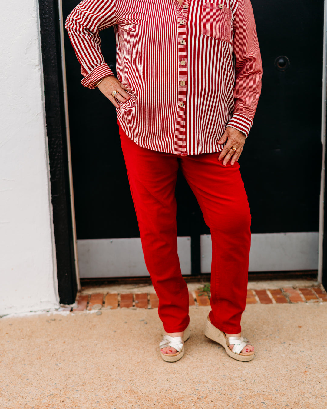 Multiples: Zip Front Ankle Jeans in Red(M35711PM) - The Vogue Boutique