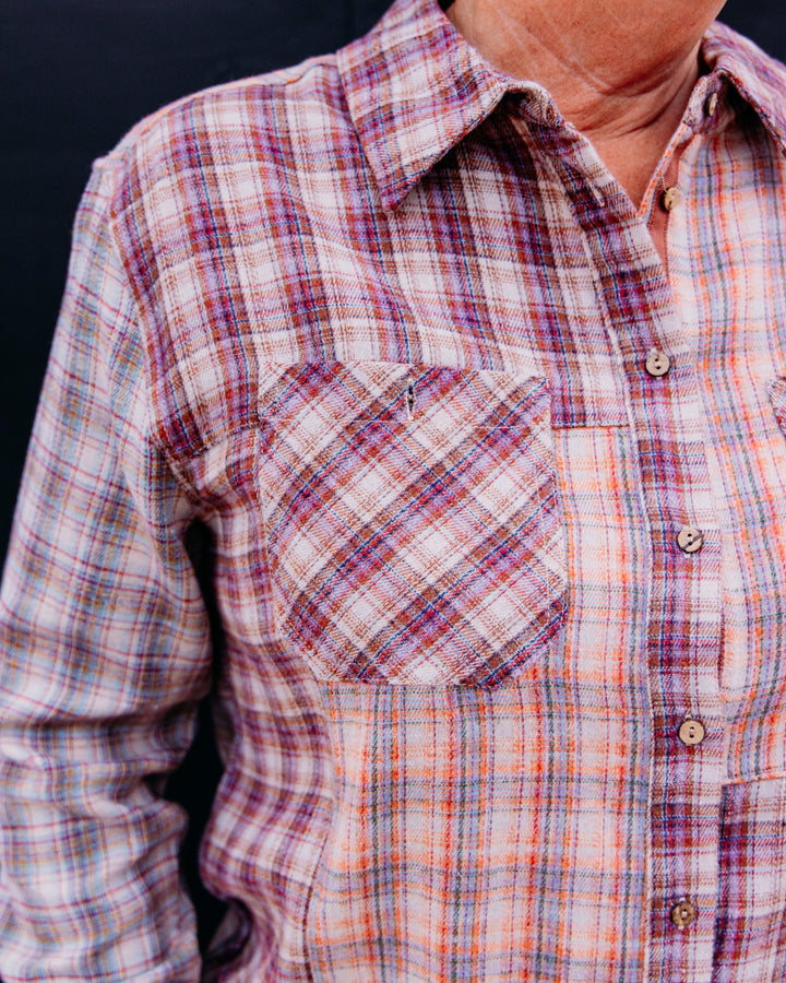Tru Luxe: Woven Mixed Plaid Button Up Shirt in Plaid Multi(T46486BM)