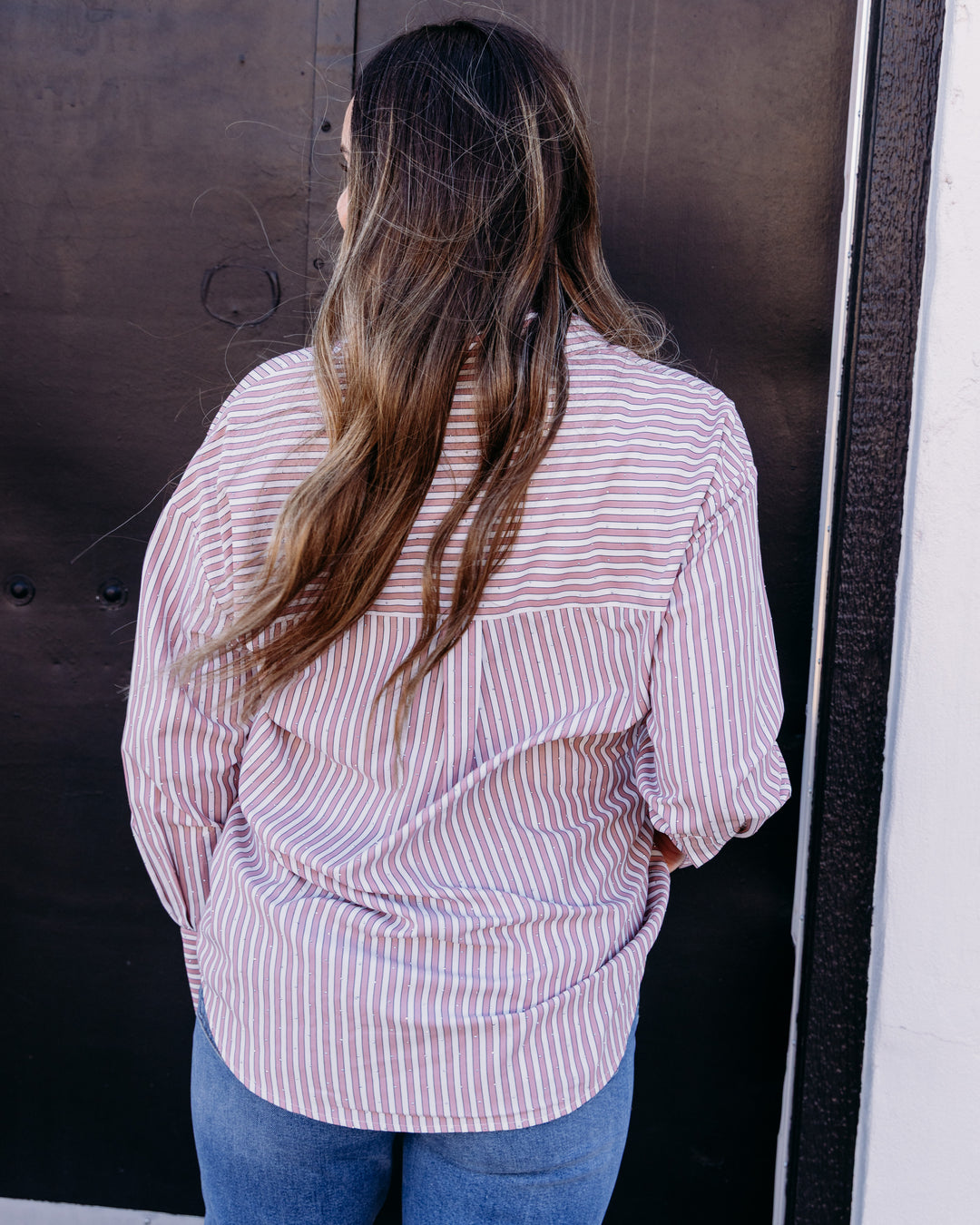 Joseph Ribkoff: Tencel Stripe Print Boxy Blouse in Vintage Rose/Vanilla (261931f26)