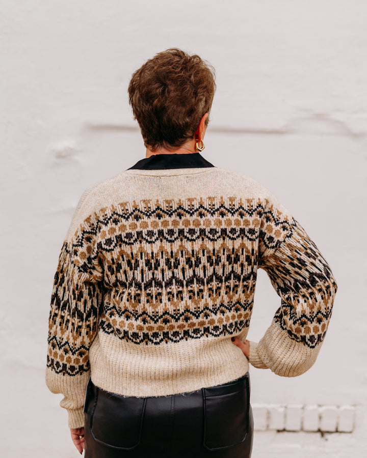 Karen Kane: Jacquard Cardigan Sweater in Multi Color 3L89145 - The Vogue Boutique
