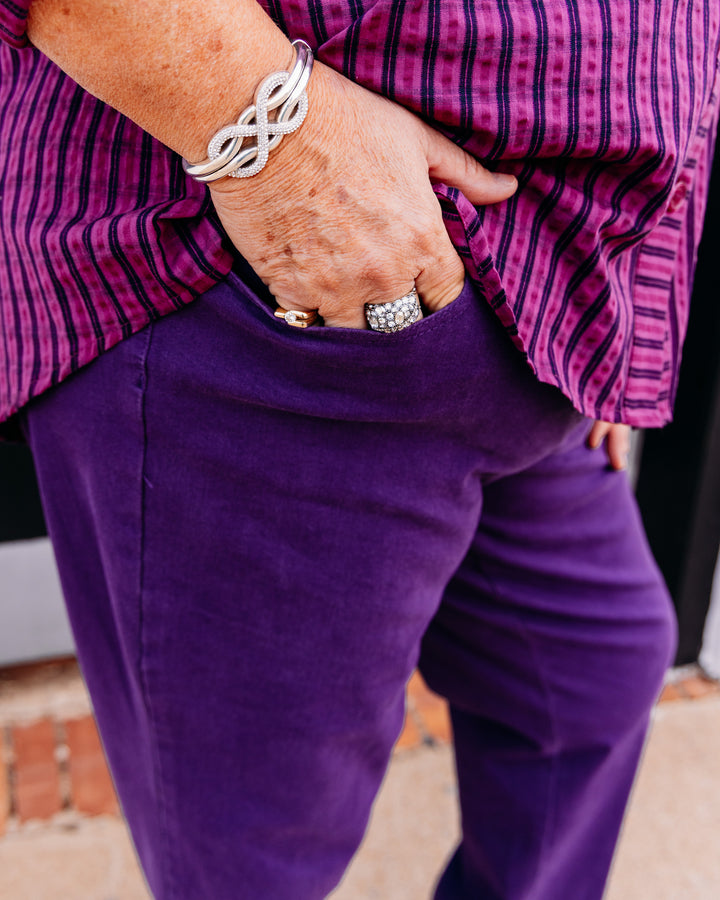 Multiple: Woven Fringe Hem Ankle Pant in Eggplant (M35714PM)