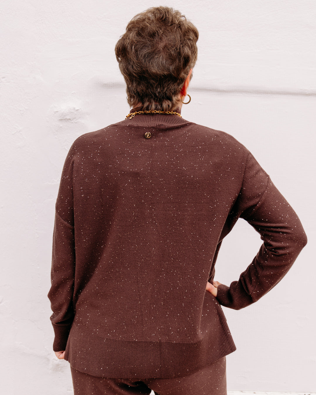 Joseph Ribkoff: Sequin Mock-Neck Sweater in Mahogany (264930)