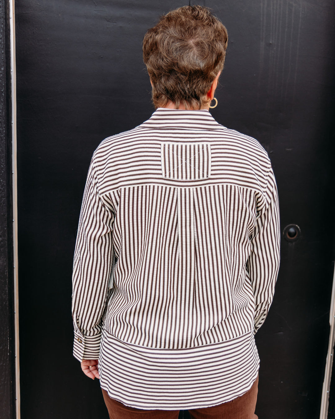 Multiples: Cuff Stripe Long Sleeve in Dark brown (M46611BM)