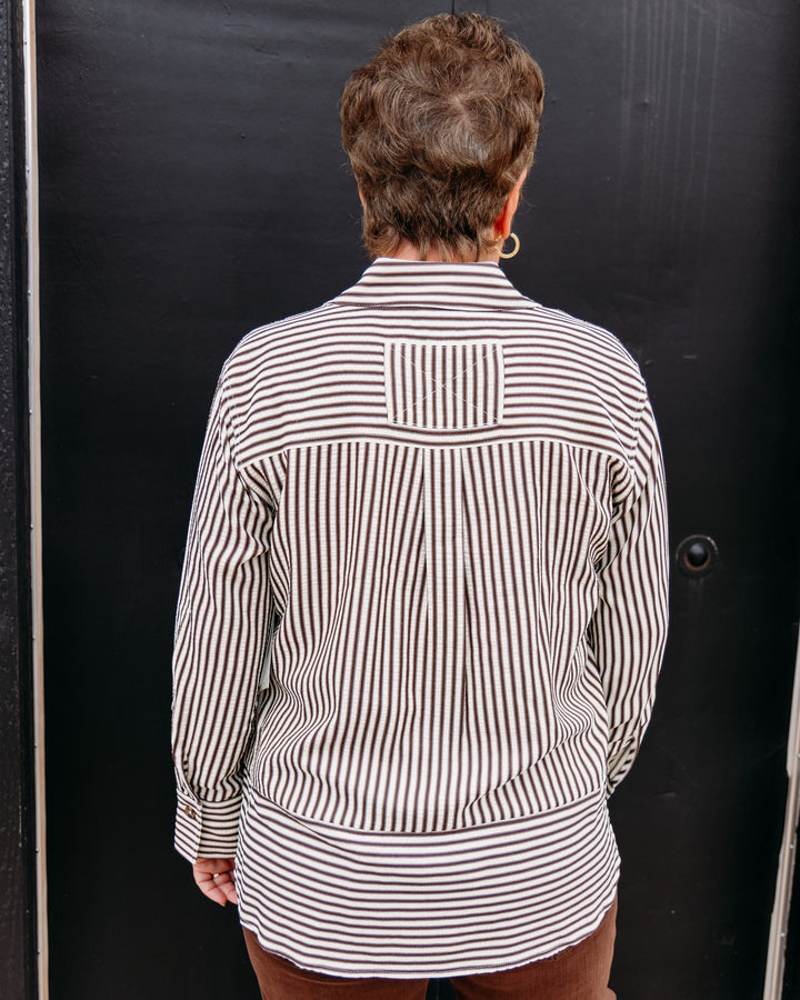 Multiples: Cuff Stripe Long Sleeve in Dark brown (M46611BM)