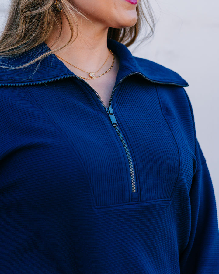 Spanx Airessentials: French Rib Half Zip in Timeless Navy (22401R) - The Vogue Boutique