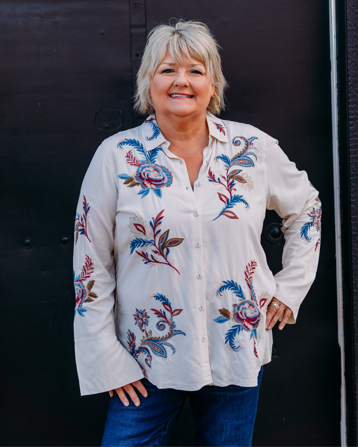 Johnny Was: Vintage Button Down Shirt in Shell - The Vogue Boutique