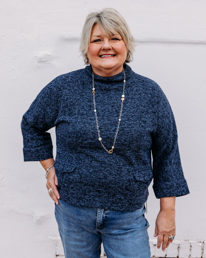 French Dressing Jeans: Boat Mockneck Knit Popover in Indigo (3798959)