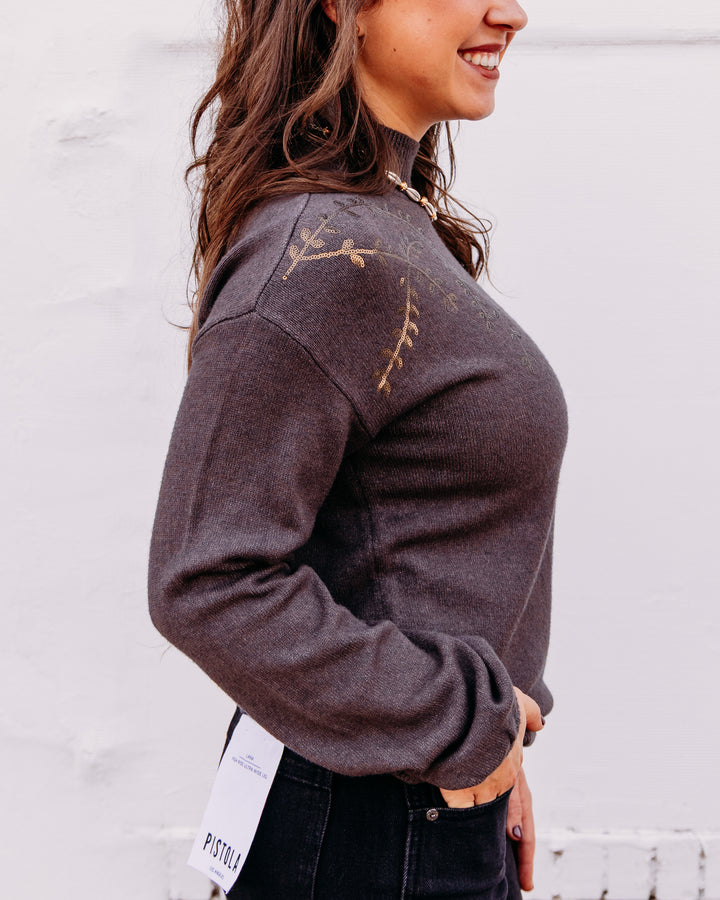 Charlie B: Mock Sweater With Sequins in Café Chiné (C2149)