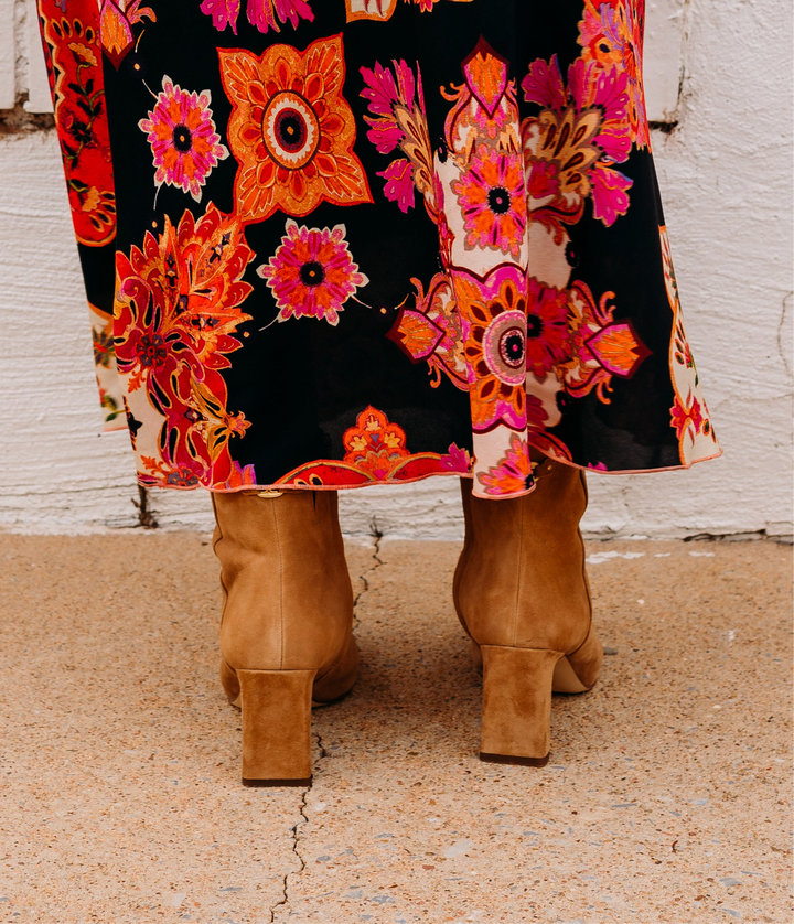 Sam Edelman: Saige Suede Pointy Toe Boot in Tan - The Vogue Boutique
