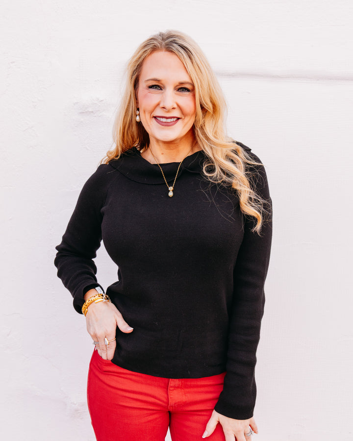 French Dressing: Long Sleeve Off The Shoulder in Black (983764)