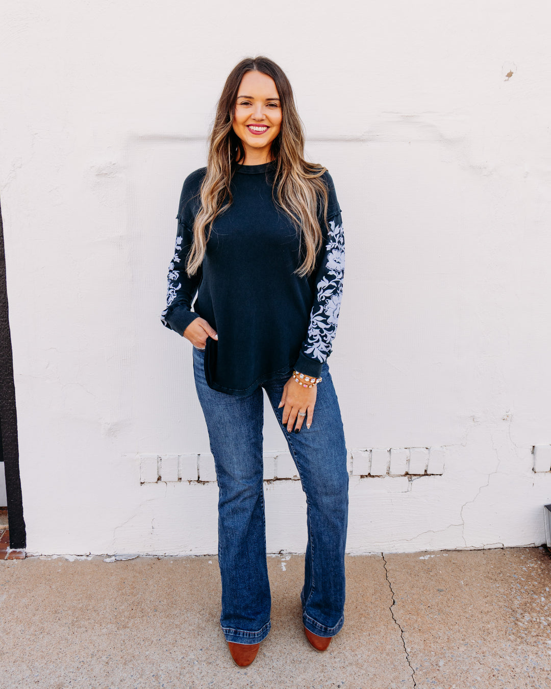 Free People: FLORA LONG SLEEVE in Black Combo (FP-OB2638776-0010)