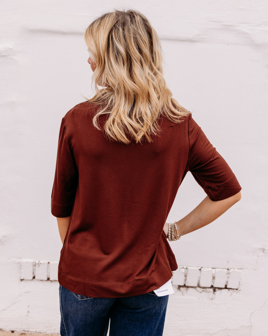 Tribal: Funnel Neck Elbow Sleeve Knit Top in Rusticbrown (6310O-5125)