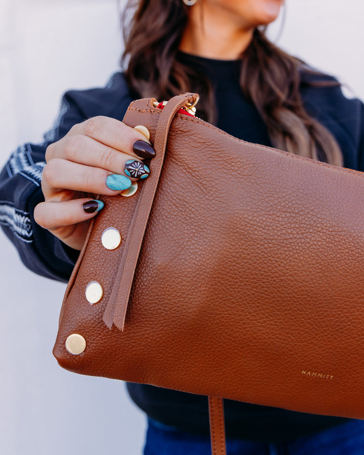 Hammitt: Kyle Med Handbag in Mahogany Pebble BG Red Zipper