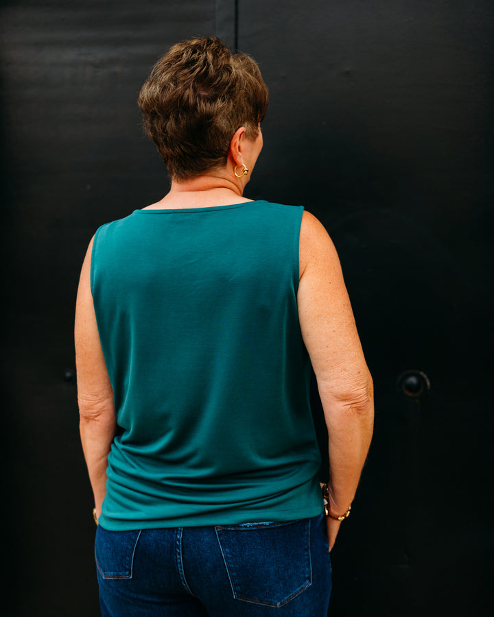 Multiples: High Neck Tank Top in Green(M35101TM) - The Vogue Boutique