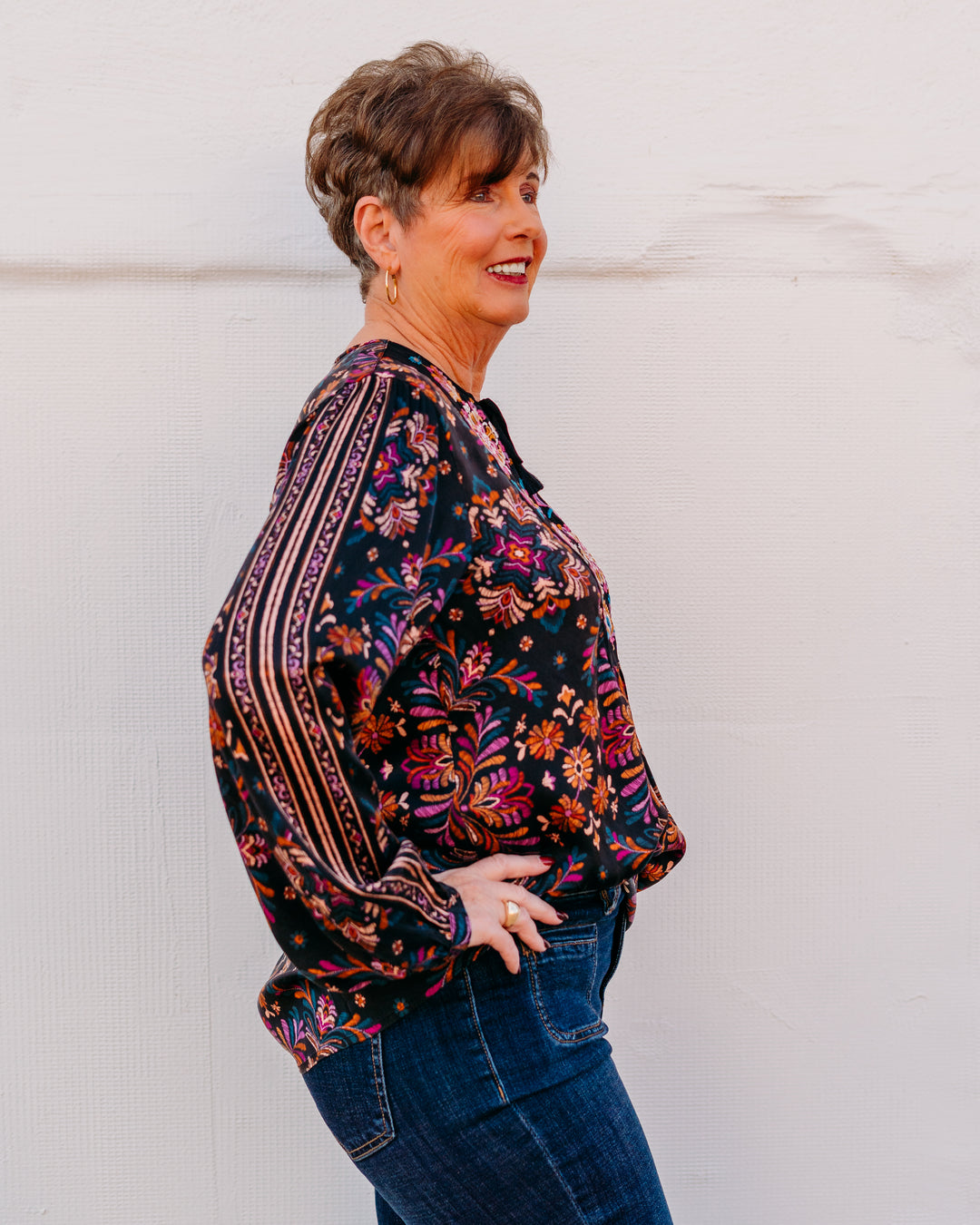 Johnny Was: Curved Hem Prairie Blouse in Brandi - The Vogue Boutique
