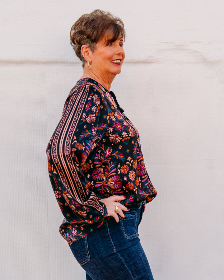 Johnny Was: Curved Hem Prairie Blouse in Brandi - The Vogue Boutique