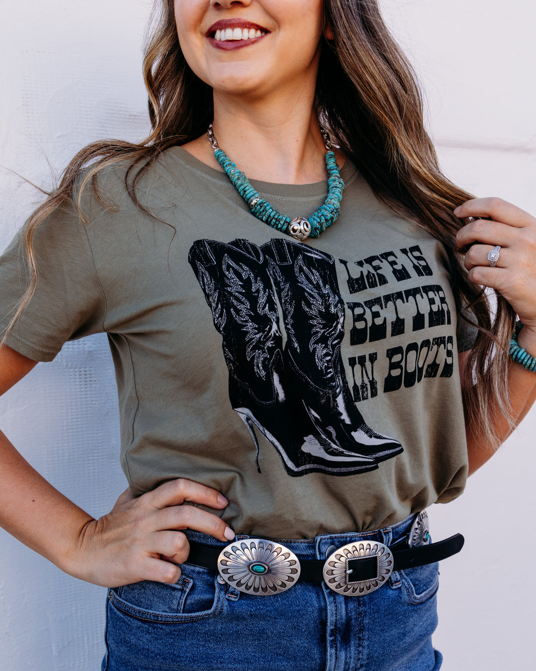 Project Social T: Better In Boots Tee in Olive Green