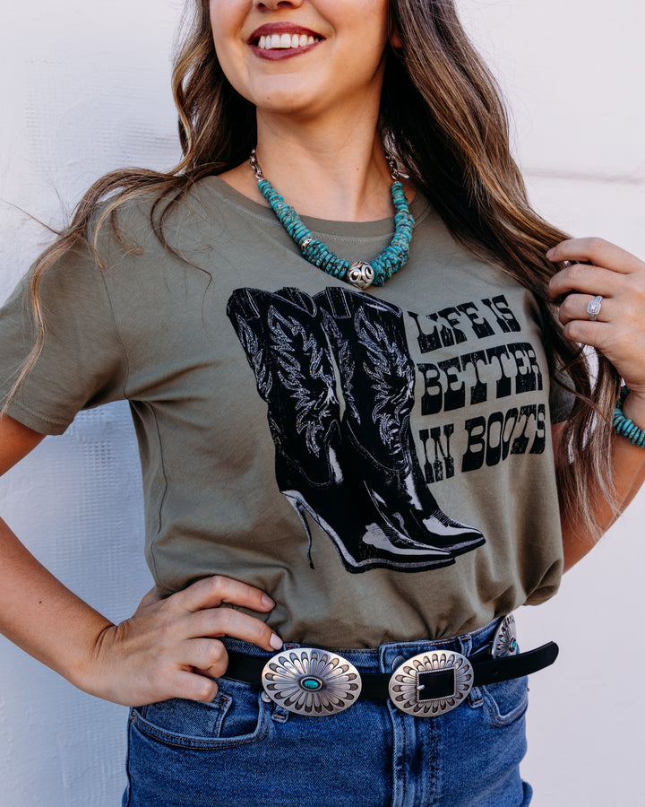 Project Social T: Better In Boots Tee in Olive Green