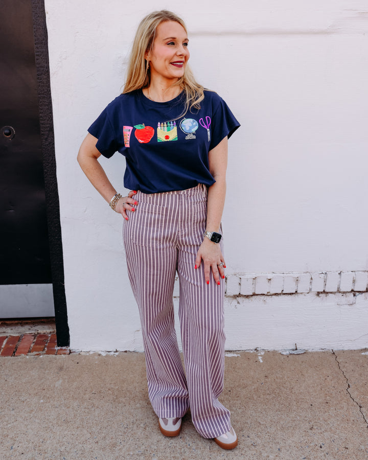 Queen Of Sparkles: Navy Mini School Icon Tee in Navy (FALL26266)