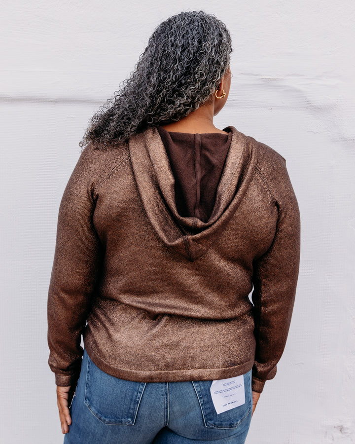 Charlie B: Foiled Raglan Sleeve Hoodie Sweater With Kangaroo Pocket in Cuivre (C2733RR)