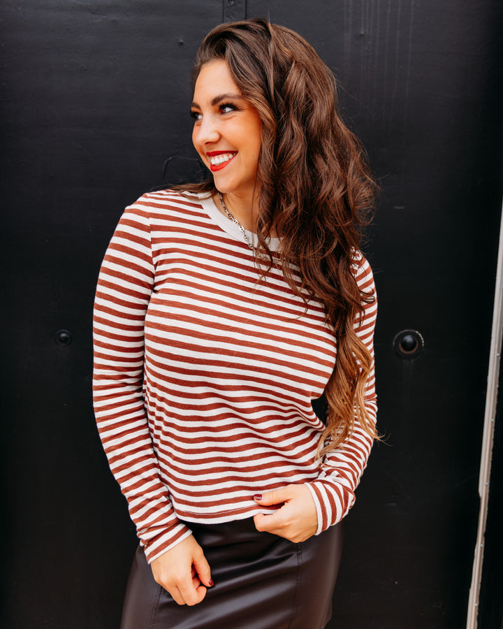 Z Supply: Junie Long Sleeve Stripe Slub Tee in Dark Rosewood (ZT264764)