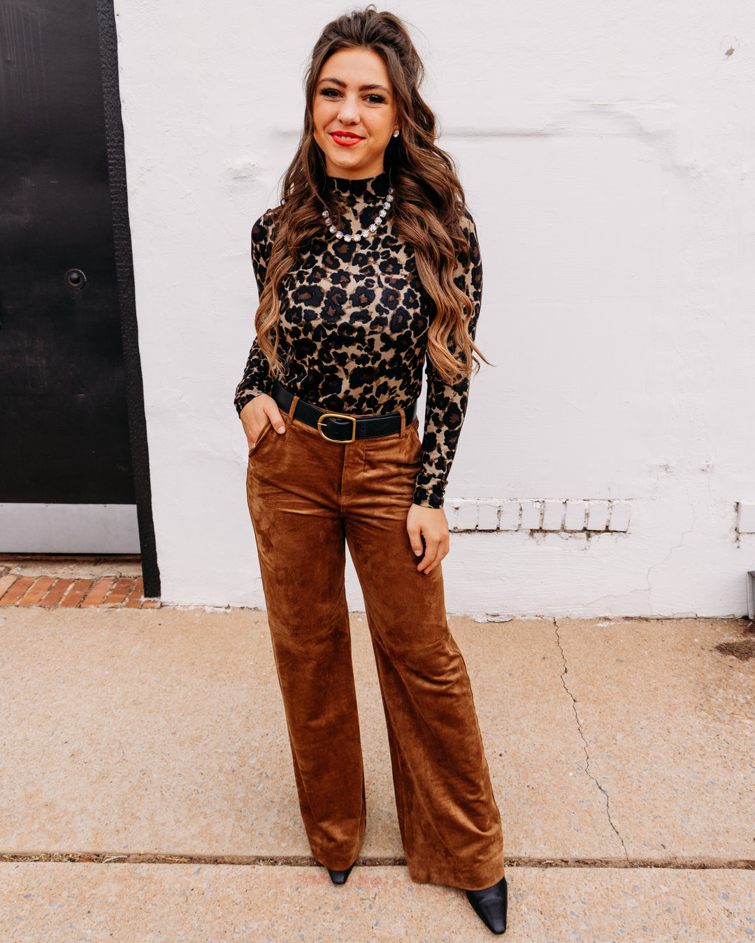 Charlie B: Printed Jersey Long Sleeve Mock Neck Top in Leopard