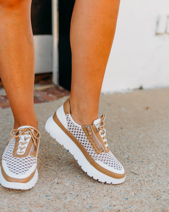 Vaneli: Qubi Tennis Shoe in Beige Itess - The Vogue Boutique
