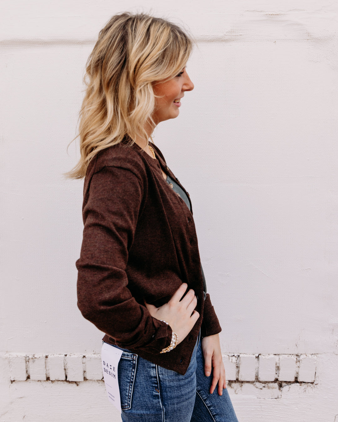 Karen Kane: Button Up Cardigan Sweater in Chocolate (3L89344)