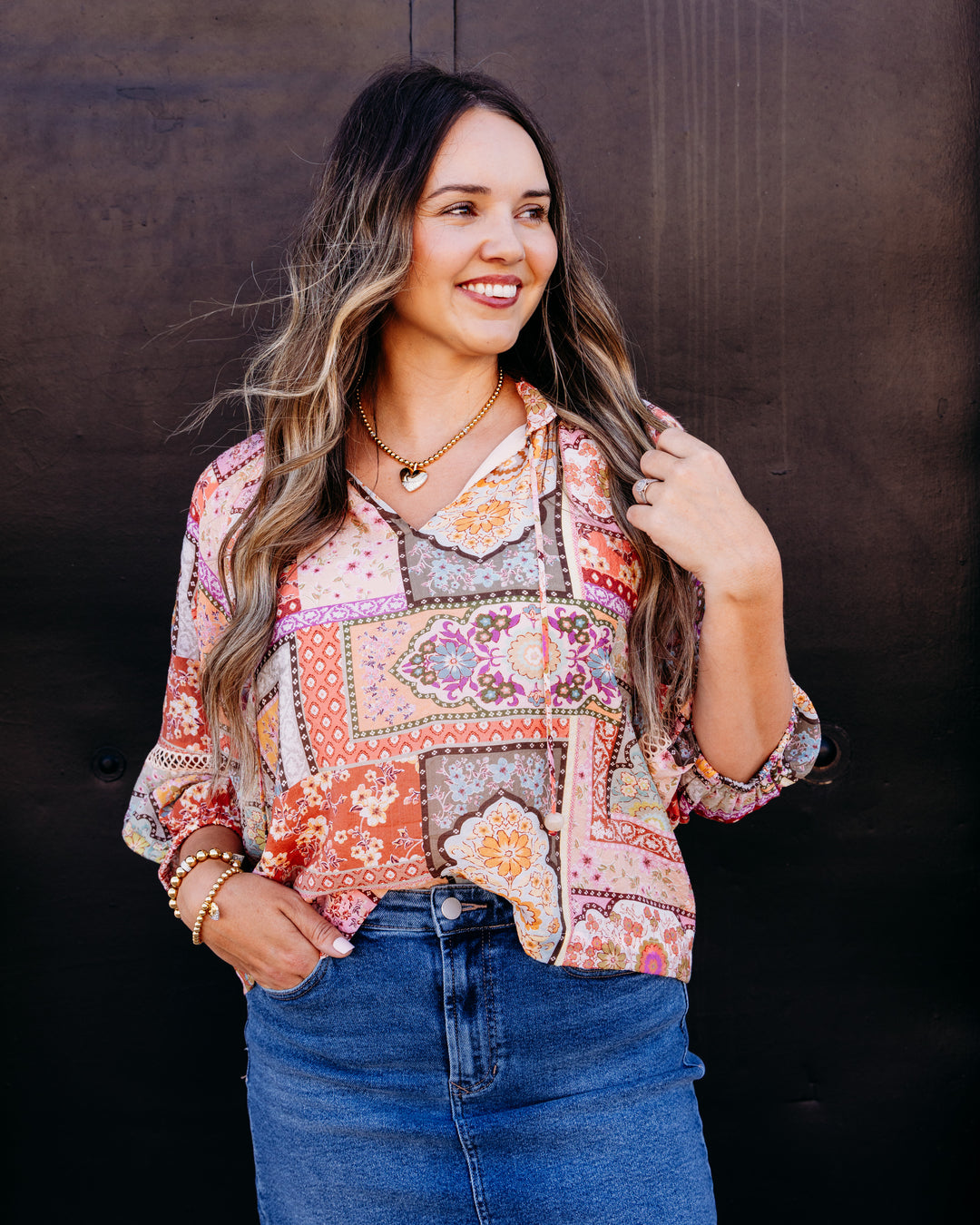 Joy Joy: Heirloom Patch Trimmed Peasant Top (79G7555-2)