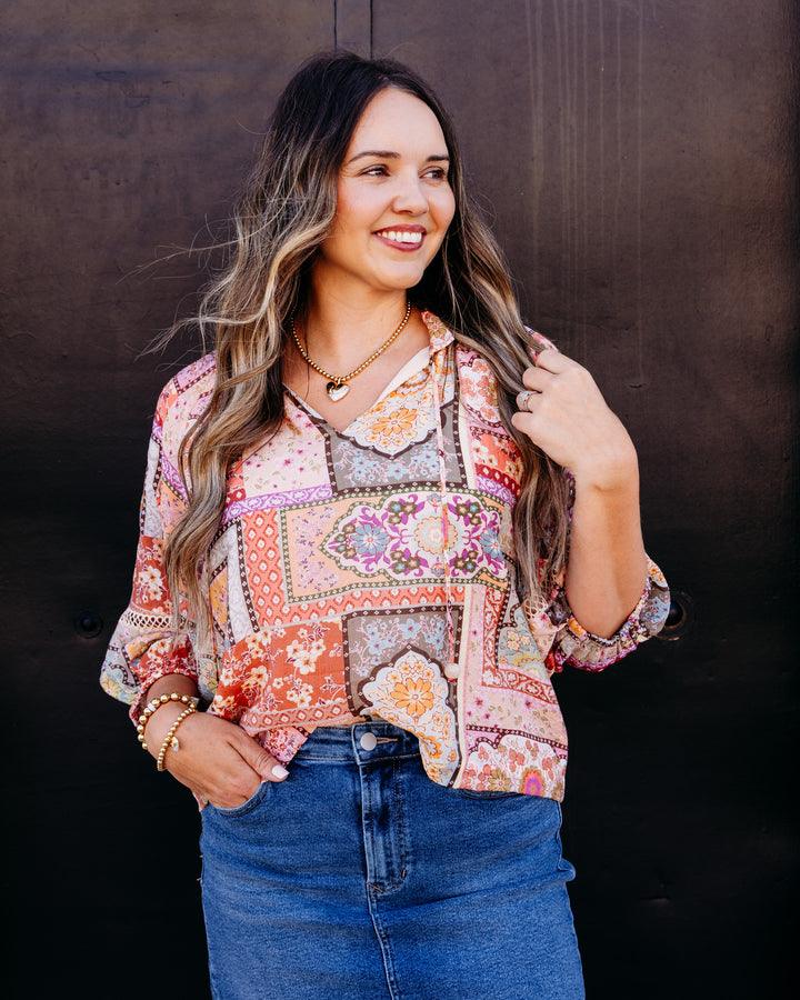 Joy Joy: Heirloom Patch Trimmed Peasant Top (79G7555-2)
