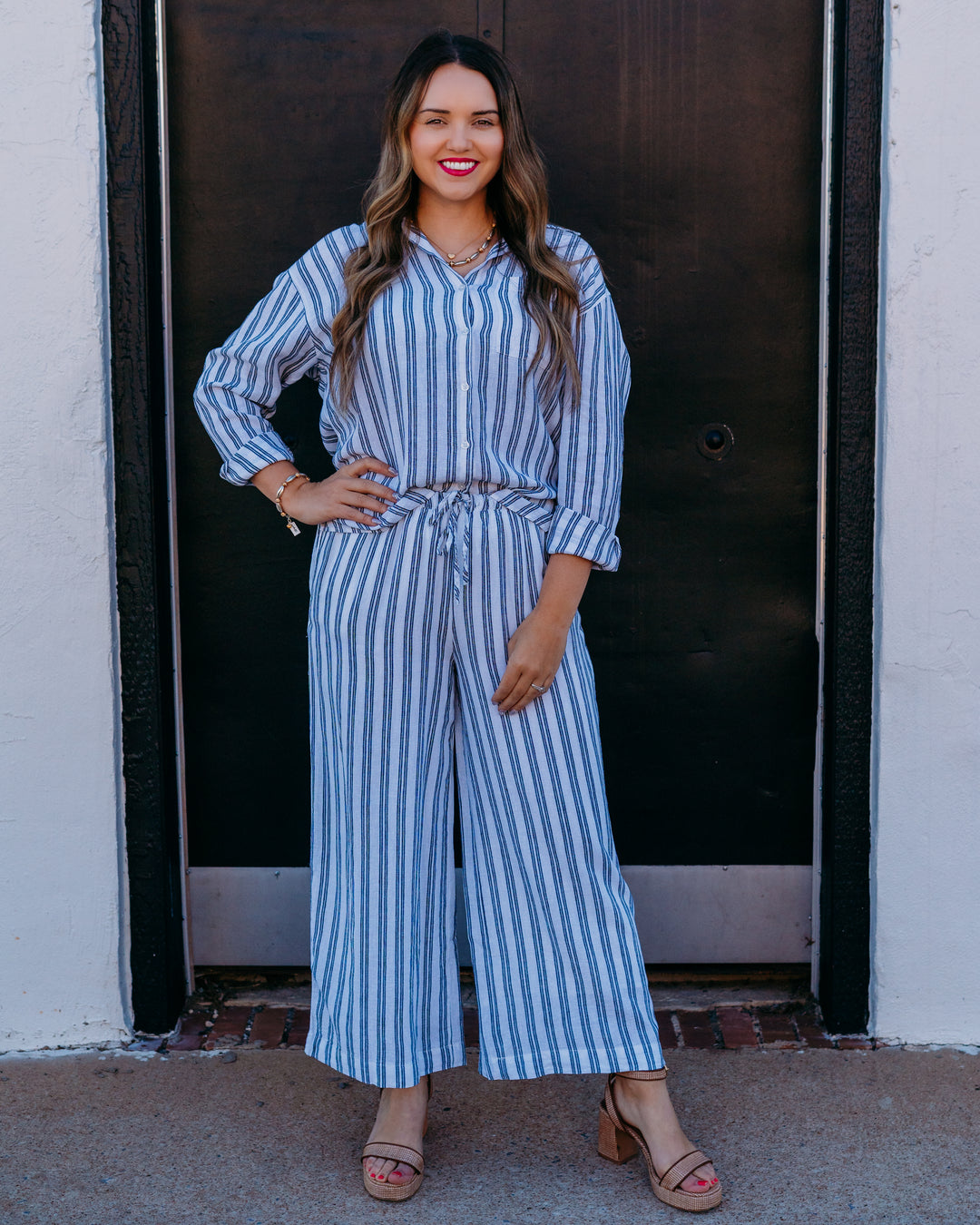 Z Supply: The Perfect Striped Button Up in Tiger Lily (ZT262689) - The Vogue Boutique