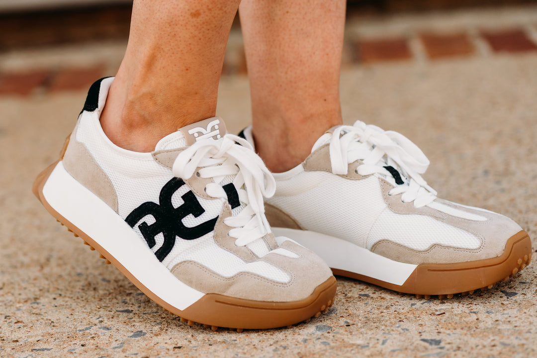 Sam Edelman: Langley Lace Up Sneaker in White/Tan/Black - The Vogue Boutique